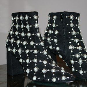 Blue by Betsey Johnson Zoie Black and Pearl Studded Boots